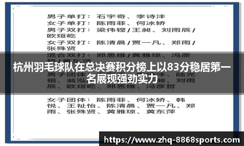 杭州羽毛球队在总决赛积分榜上以83分稳居第一名展现强劲实力
